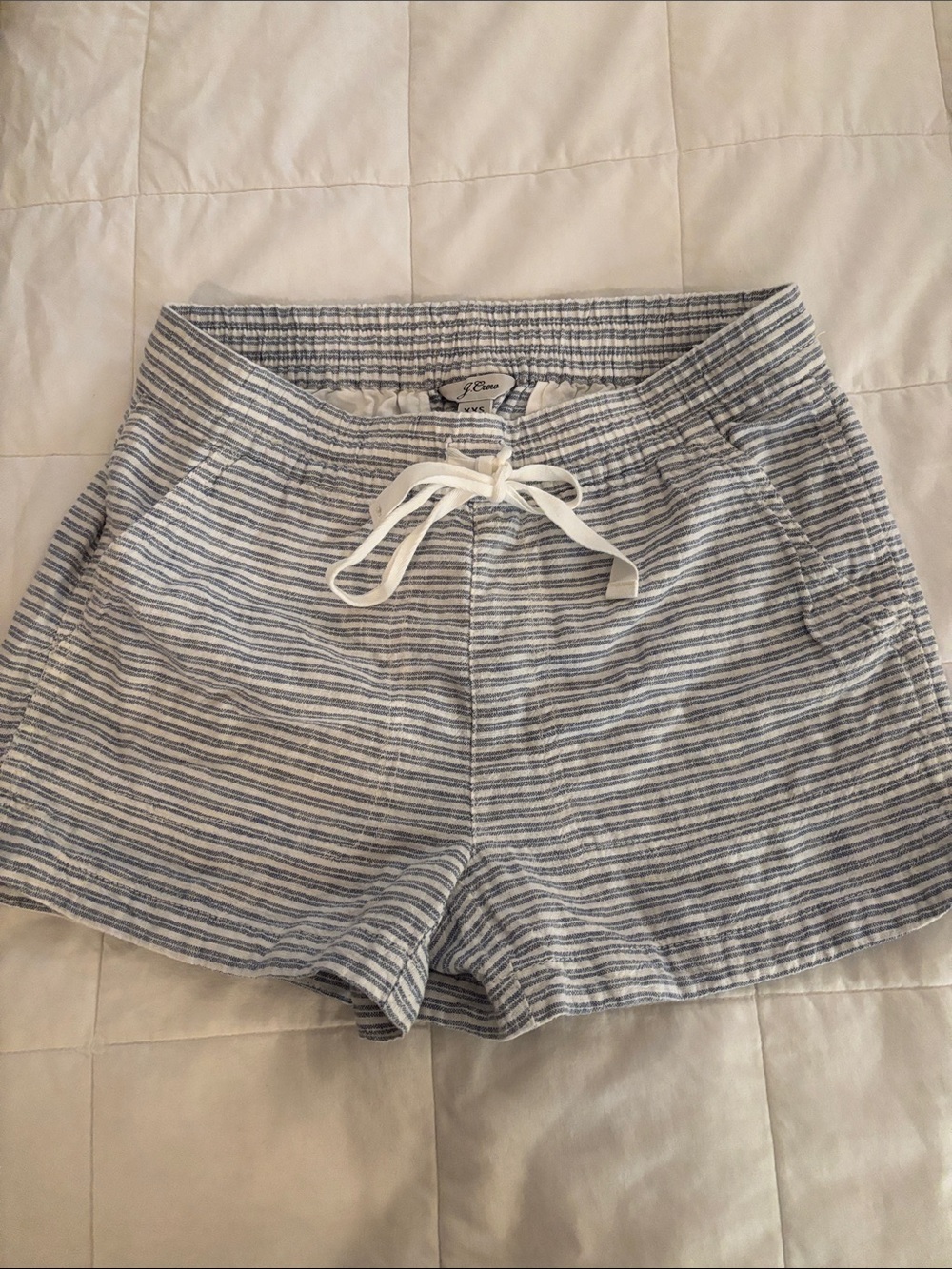 J. Crew Striped Drawstring Athletic Shorts - Blue & White linen Cotten NWOT